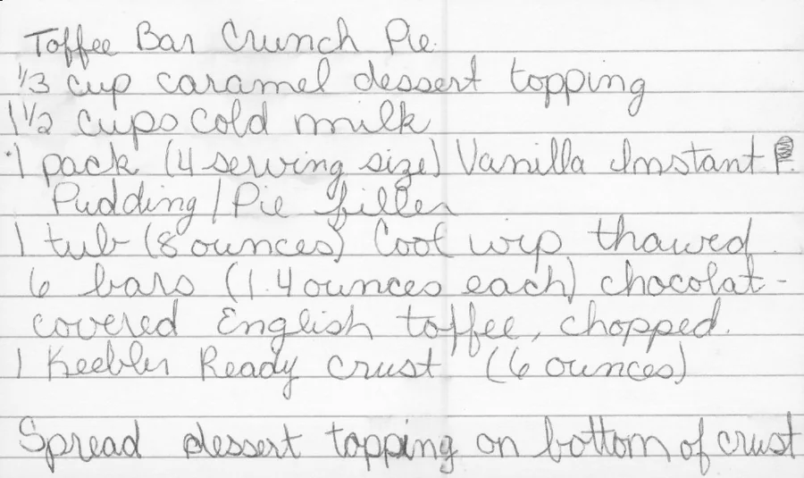 Scanned recipe card, page 1