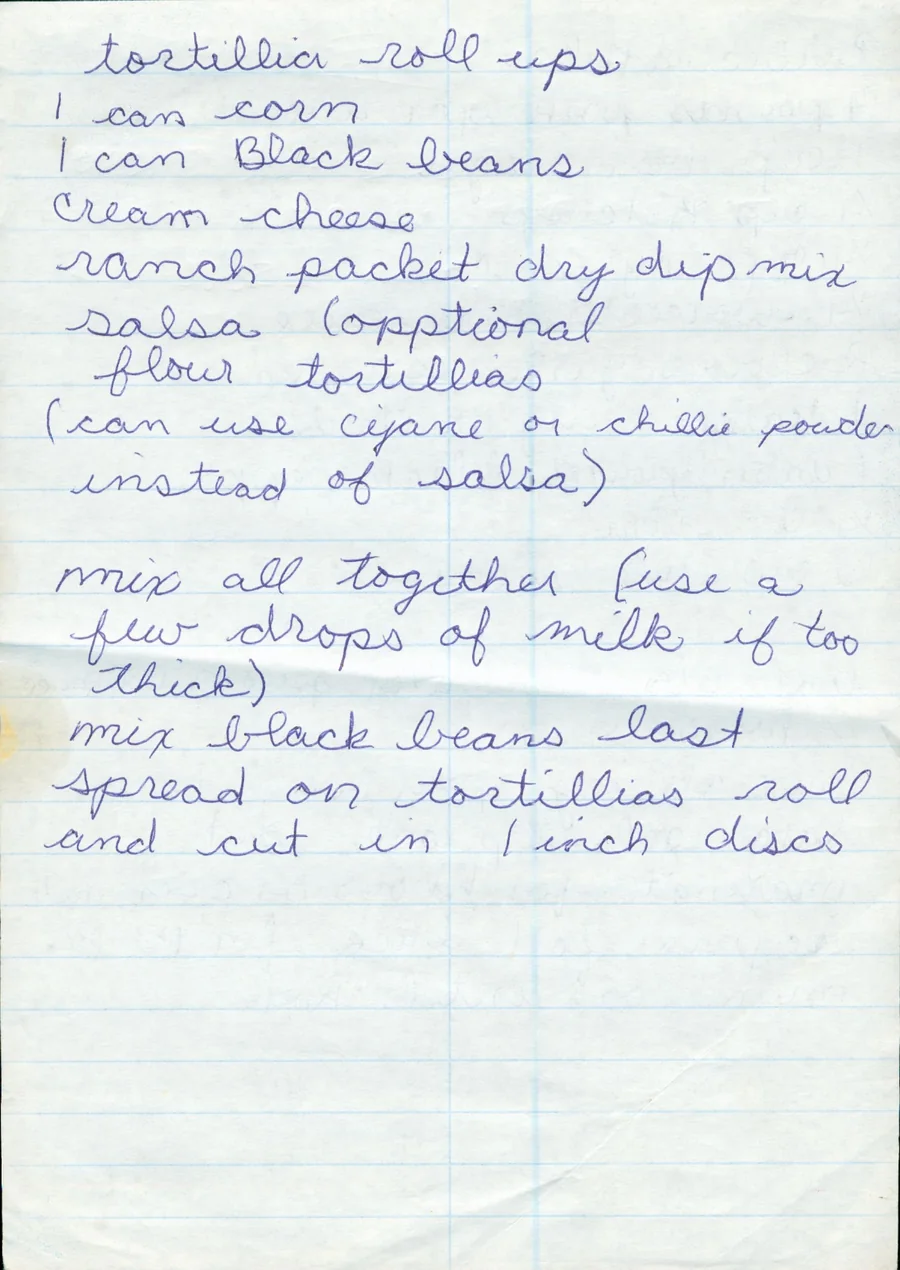 Scanned recipe card, page 1