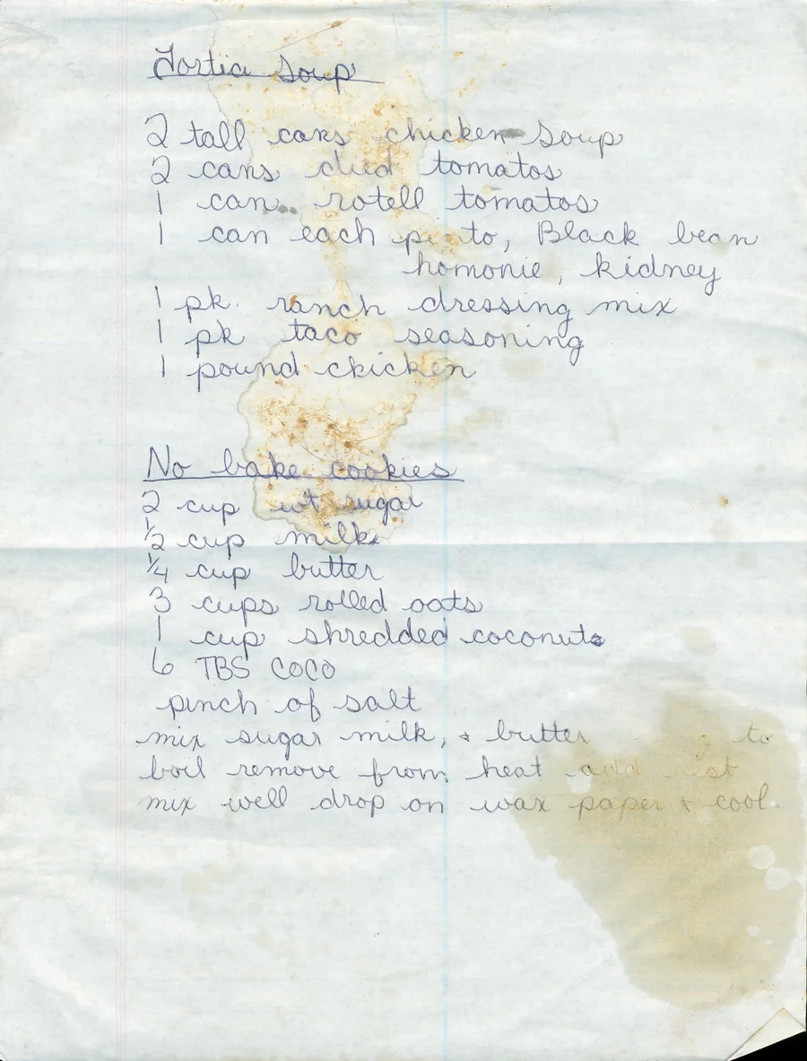 Scanned recipe card, page 1