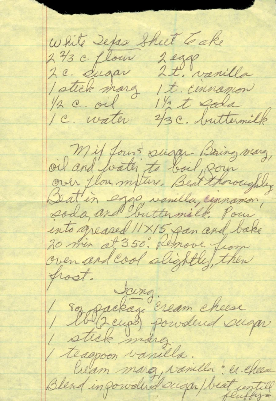 Scanned recipe card, page 1