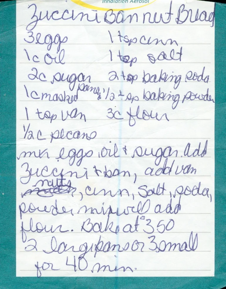 Scanned recipe card, page 1