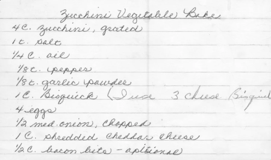 Scanned recipe card, page 1